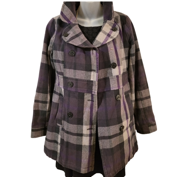 Volcom Purple Plaid Peacoat in sz S EUC - Picture 1 of 10